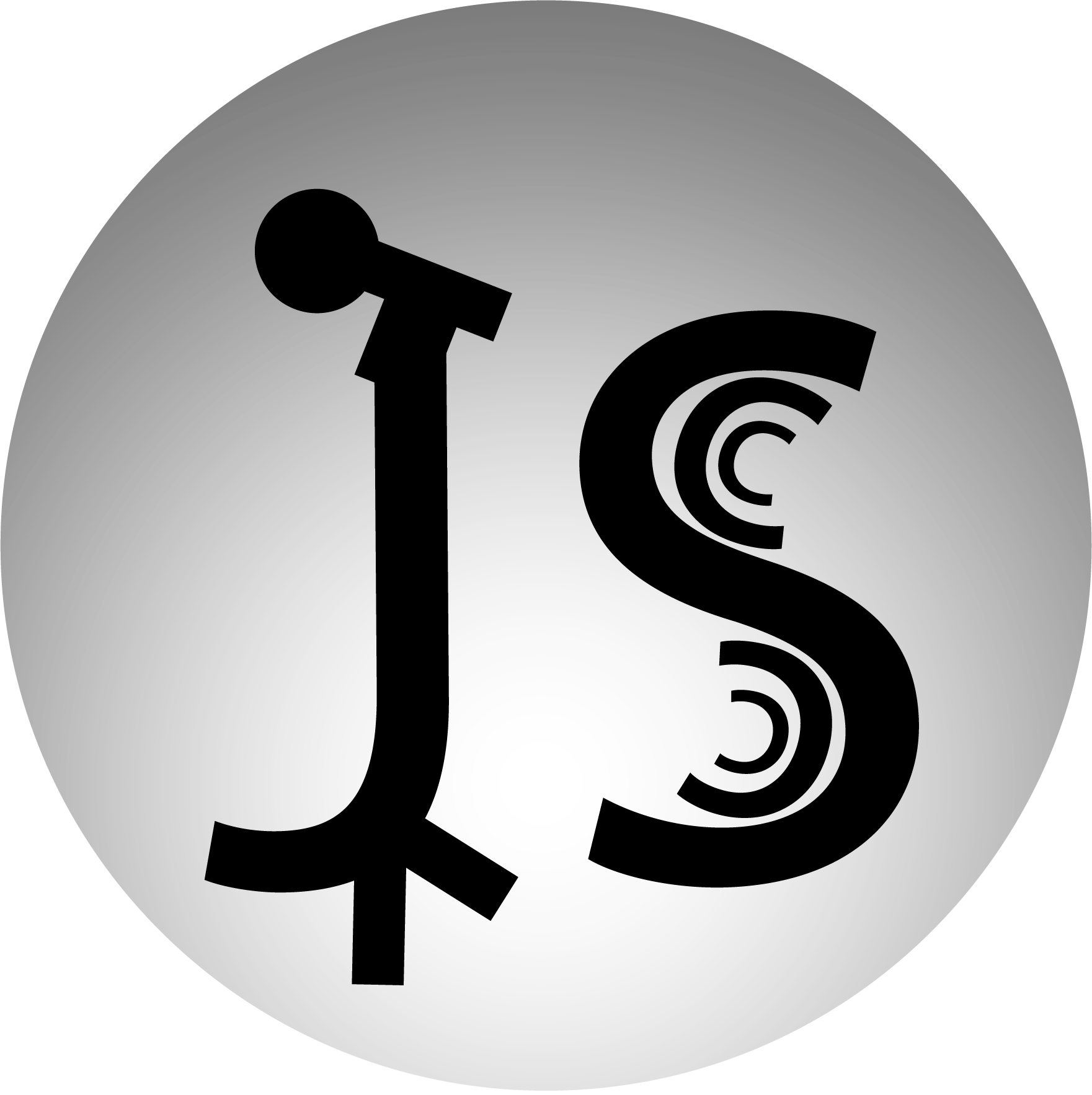 A circle that looks like a spotlight with the letters JS in it. The J looks like a mic stand, and the S looks like sound waves.